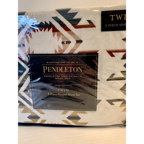 Pendleton Twin Flannel Sheet Set 3 PC Cotton Washable White S. Multi Aztec NEW - Picture 10 of 10